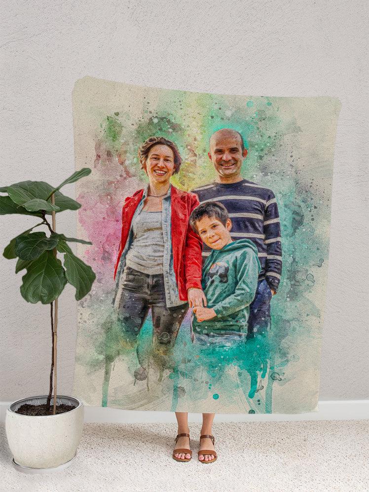 WaterColour Human and Pet - Custom Sibling Pet Blanket - NextGenPaws Pet Portraits