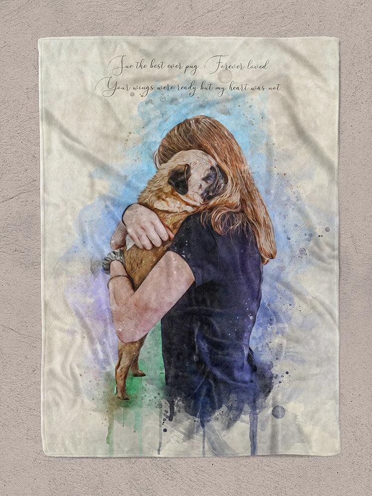 WaterColour Human and Pet - Custom Sibling Pet Blanket - NextGenPaws Pet Portraits