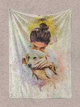 Load image into Gallery viewer, WaterColour Human and Pet - Custom Sibling Pet Blanket - NextGenPaws Pet Portraits
