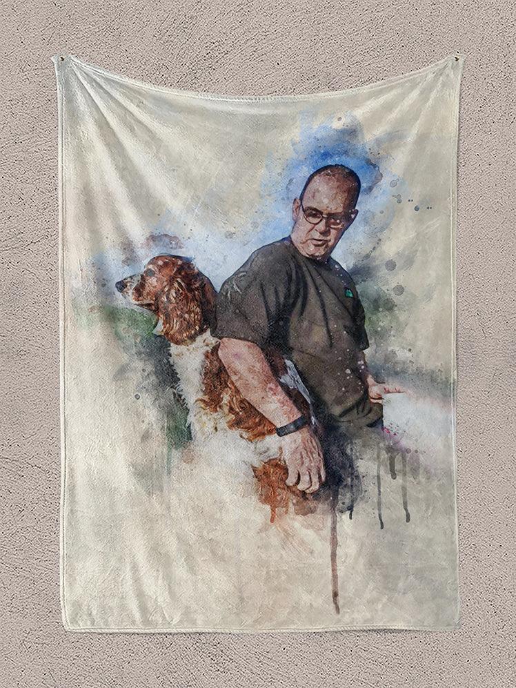 WaterColour Human and Pet - Custom Sibling Pet Blanket - NextGenPaws Pet Portraits