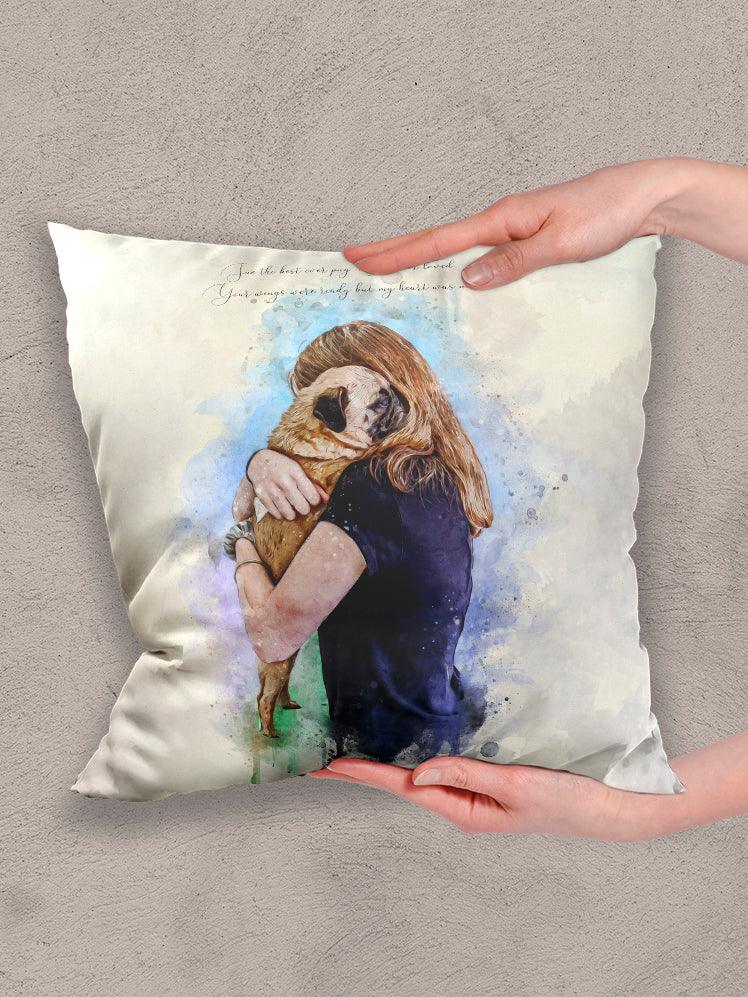 WaterColour Human and Pet - Custom Sibling Pet Pillow - NextGenPaws Pet Portraits