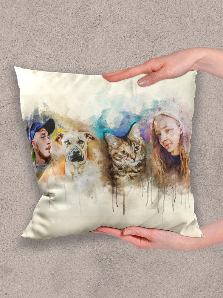 WaterColour Human and Pet - Custom Sibling Pet Pillow - NextGenPaws Pet Portraits