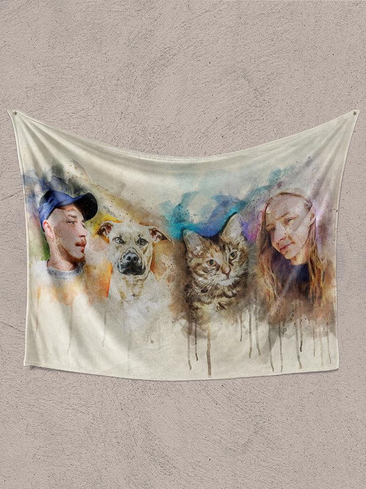 WaterColour Human and Pet - Custom Sibling Pet Blanket - NextGenPaws Pet Portraits