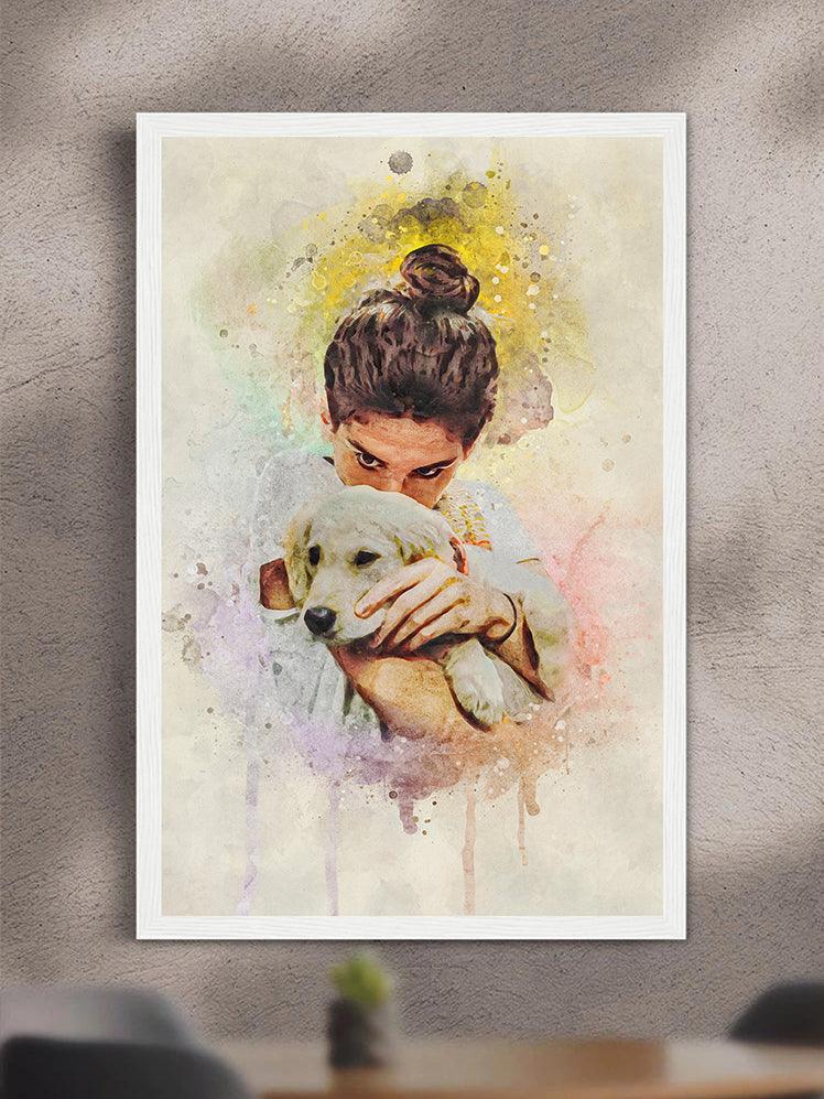 WaterColour Human and Pet - Custom Sibling Pet Poster - NextGenPaws Pet Portraits