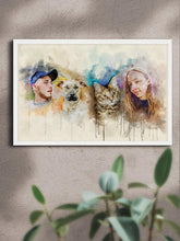Load image into Gallery viewer, WaterColour Human and Pet - Custom Sibling Pet Poster - NextGenPaws Pet Portraits