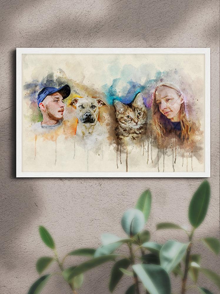 WaterColour Human and Pet - Custom Sibling Pet Poster - NextGenPaws Pet Portraits