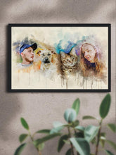 Load image into Gallery viewer, WaterColour Human and Pet - Custom Sibling Pet Poster - NextGenPaws Pet Portraits