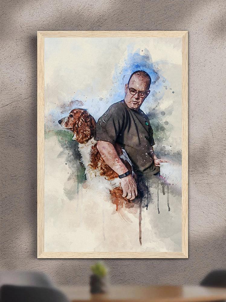 WaterColour Human and Pet - Custom Sibling Pet Poster - NextGenPaws Pet Portraits