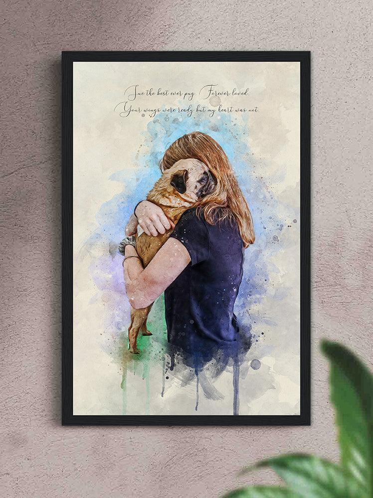 WaterColour Human and Pet - Custom Sibling Pet Poster - NextGenPaws Pet Portraits