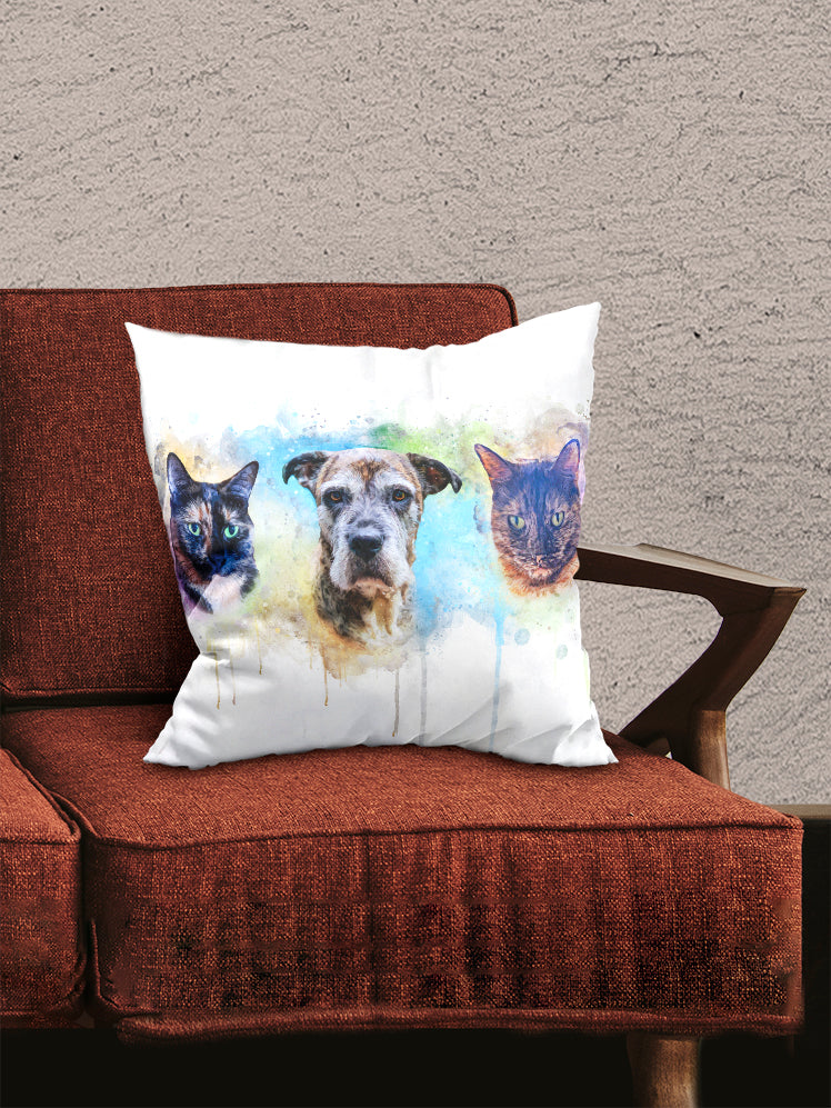 Vibrant WaterColour Sibling - Custom Pet Pillow