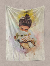 Load image into Gallery viewer, WaterColour Human and Pet - Custom Sibling Pet Blanket - NextGenPaws Pet Portraits
